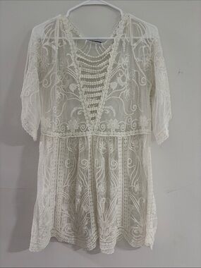 Sun Carl Ivory Lace Boho beach coverup Small Medium